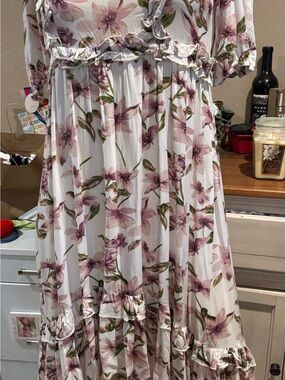 Girls Floral Ruffle Maxi Dress - Pink Blossom